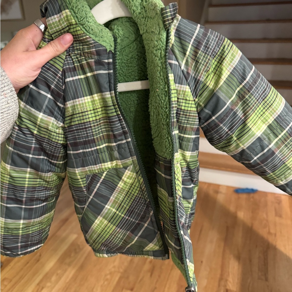 Patagonia Kids Green Plaid Puffer Jacket